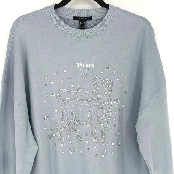 Forever 21 Taurus Zodiac Embroidered Beaded Pearl Oversized Sweater NWT Size M - Picture 1 of 6